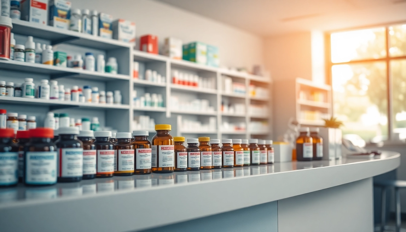 Kopen Thiopental Zonder Recept at a pharmacy counter showcasing genuine medicines in a warm setting.