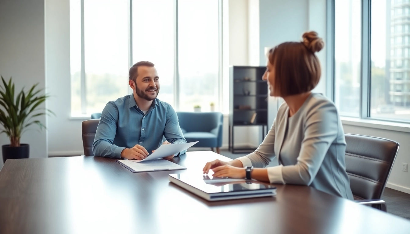 Discussing the mortgage process for lenders during a client meeting in a bright office.