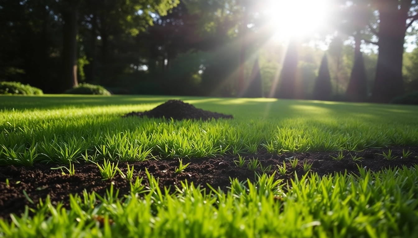 Lawn top dressing with nutrient-rich compost enhances green grass growth and structure.