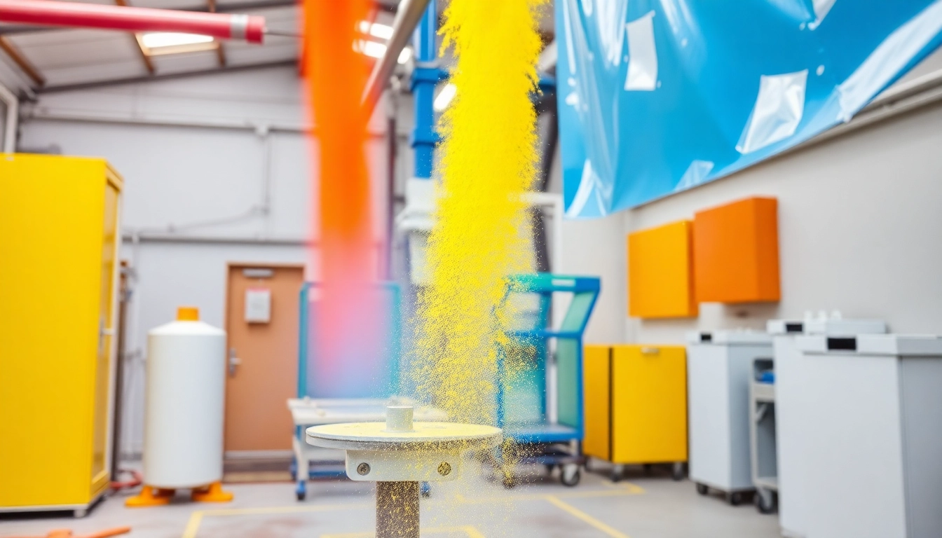 View of the Redditch powder coating process showcasing vibrant colors and professional equipment