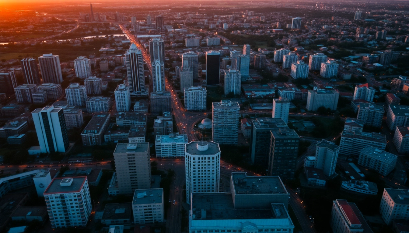 Enhance your images with drone photography editing showcasing vivid aerial cityscapes and stunning sunsets.