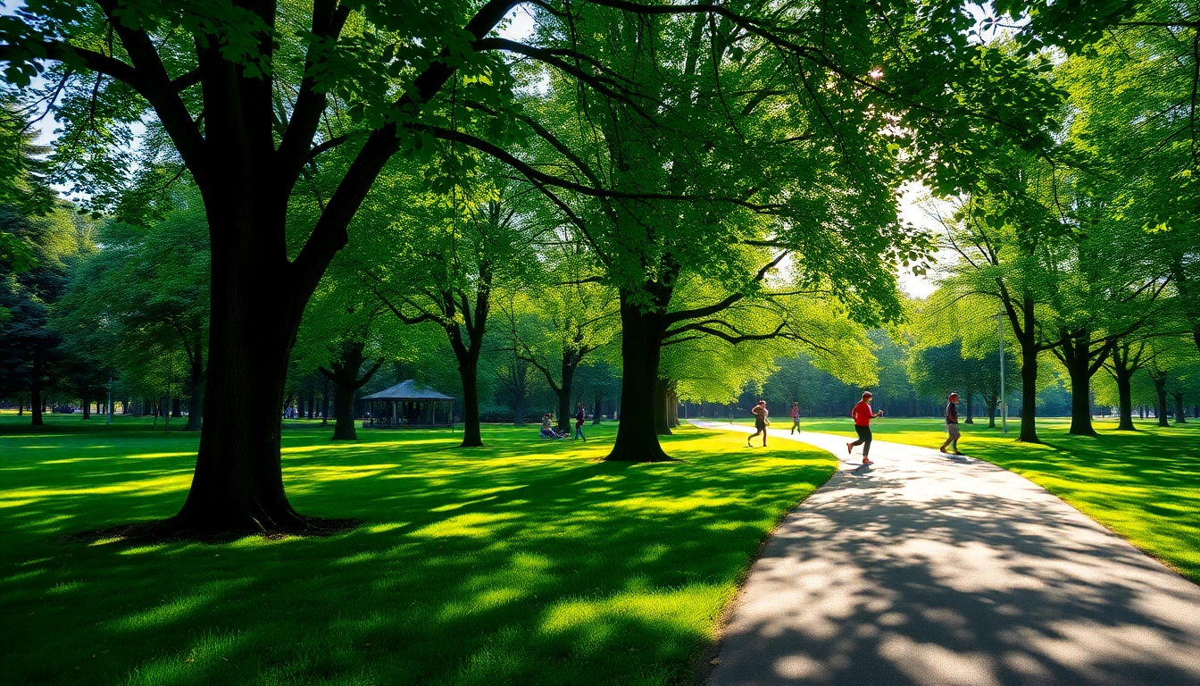 Promote health through outdoor activities in a tranquil park setting.