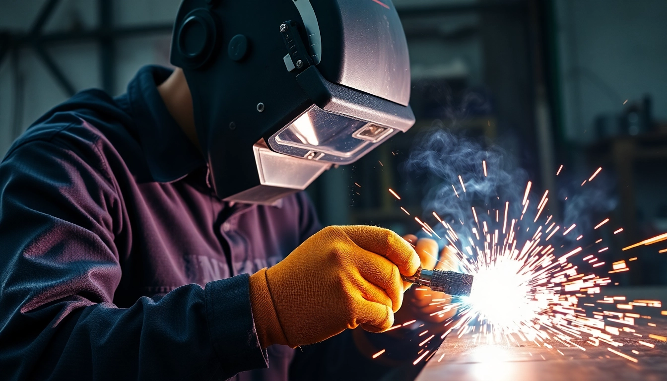 Welder using MIG welding supplies in an industrial workshop.