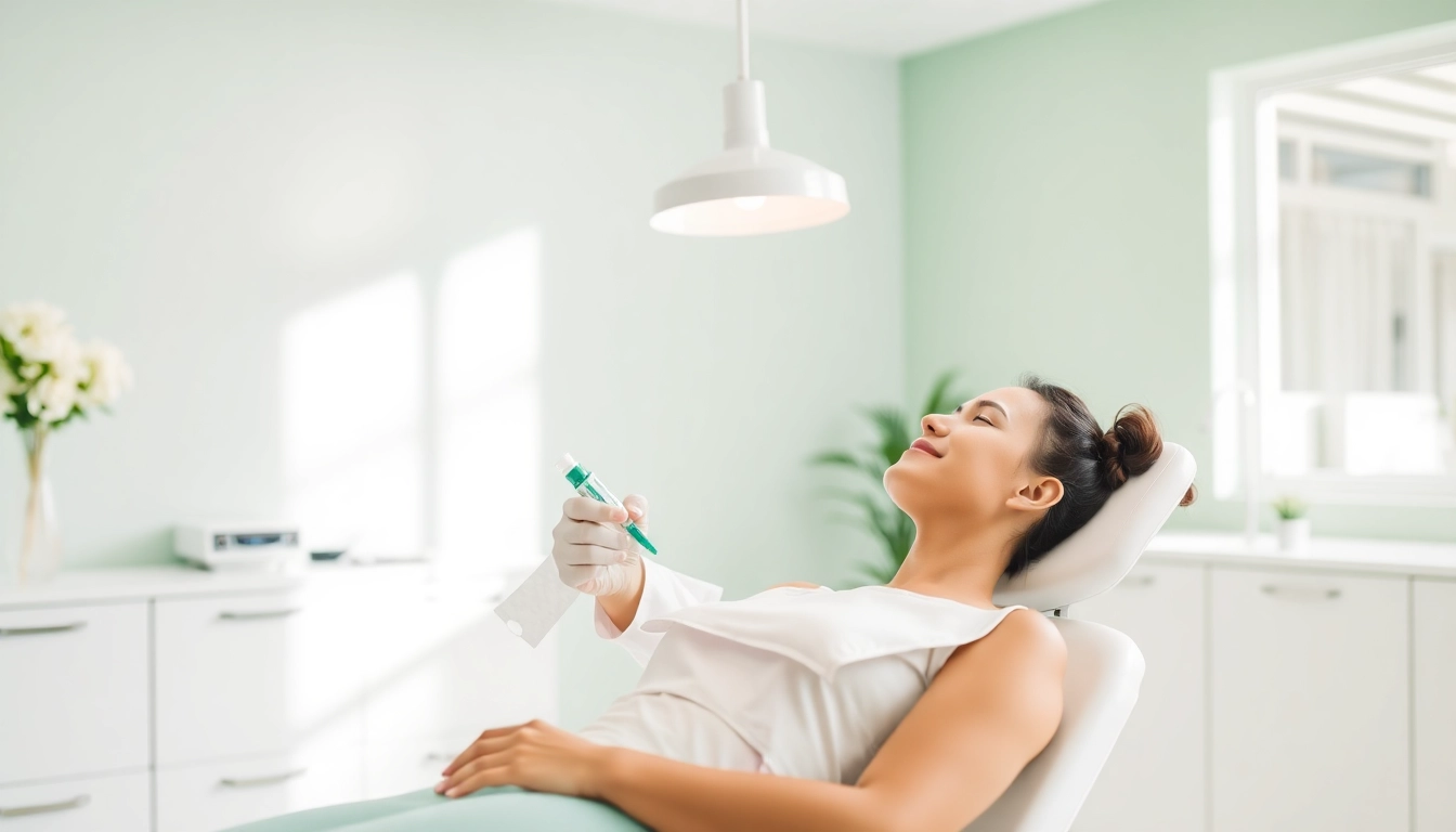 Administering a Fett-weg Spritze injection in a tranquil clinic environment, highlighting patient comfort.