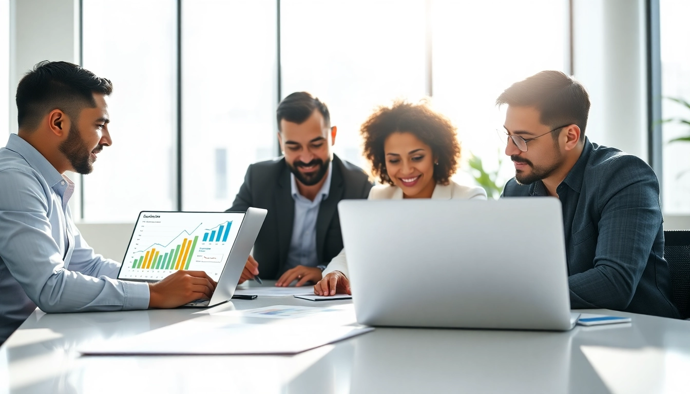 Find competitor customers through business analysis and teamwork in a bright office setting.