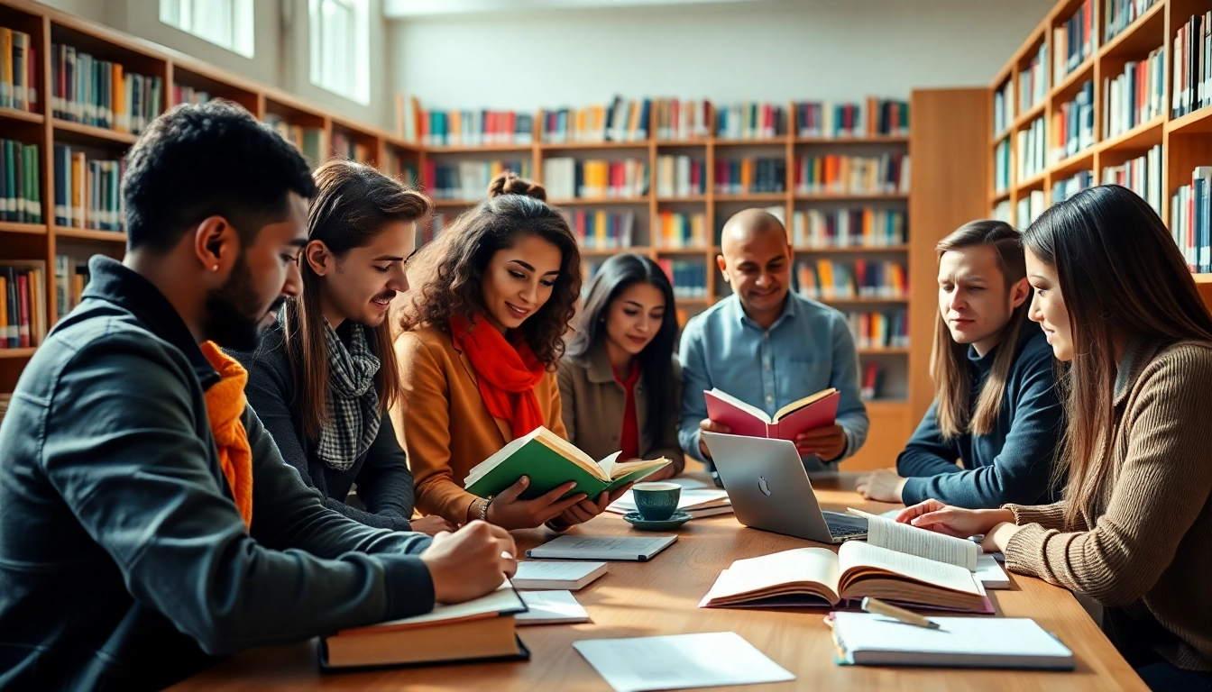 Students collaborating on an original UK degree in a university library.