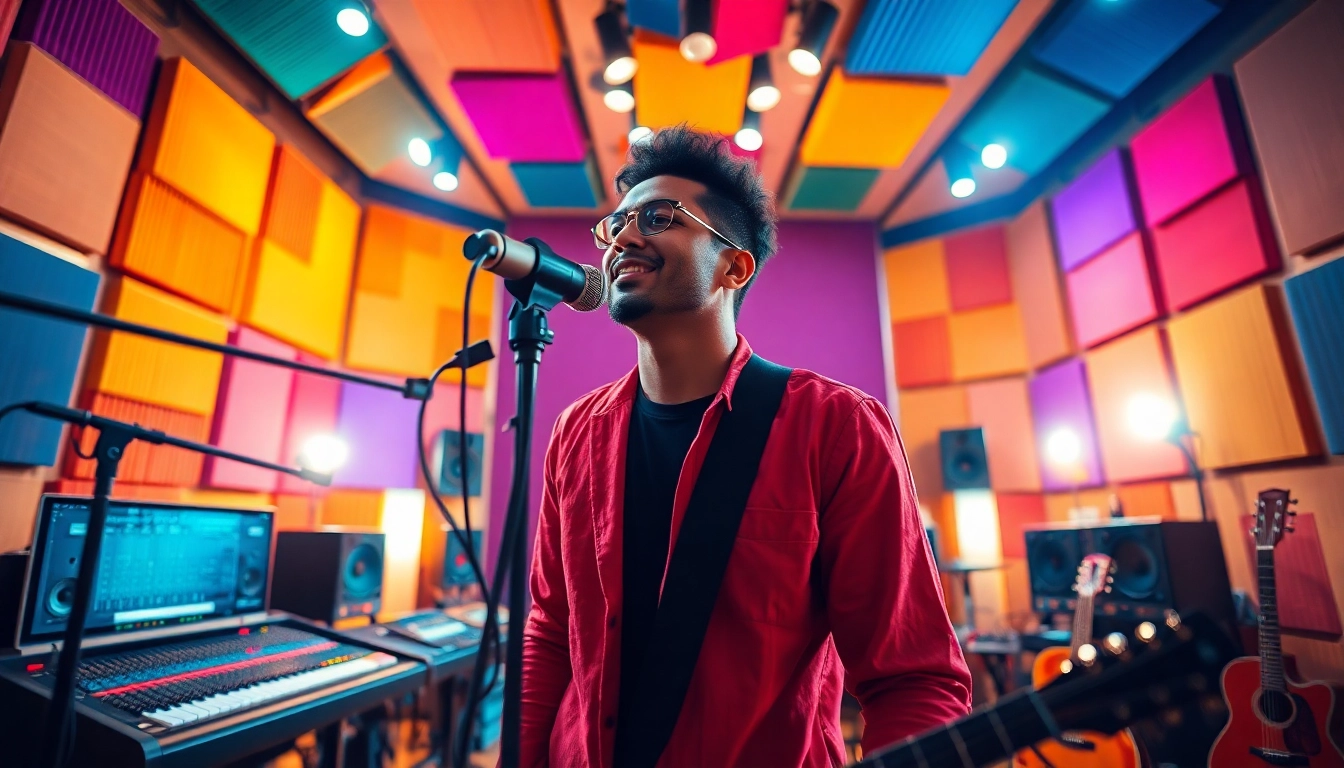 Creating Streaming Success in a vibrant music studio filled with color and energy.