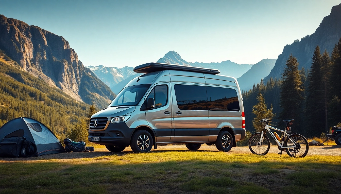Showcasing the perfect Van in a scenic outdoor environment, emphasizing its sleek design and adventure-ready features.