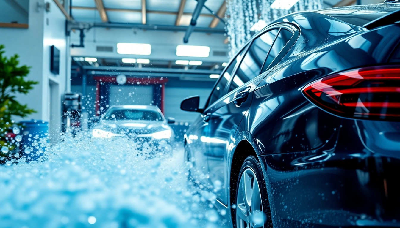 Efficient full service car wash Columbus GA showcasing a detailed sedan in a vibrant setting.