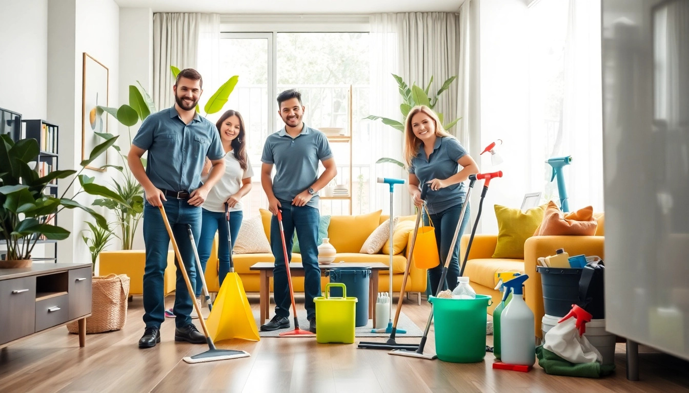Bond cleaning Logan team cleaning an apartment with professional tools in a bright, modern setting.