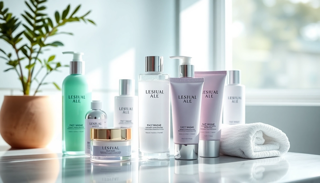 Find the best face wash for oily skin among premium products displayed in a serene bathroom.