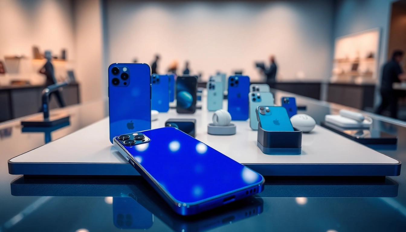 Buy iPhone models displayed in a modern retail setting with sleek designs and vibrant colors.