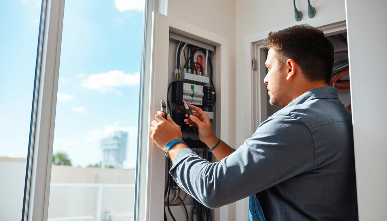Electrician repairing an electrical panel Clearwater, showcasing expert service and clarity.