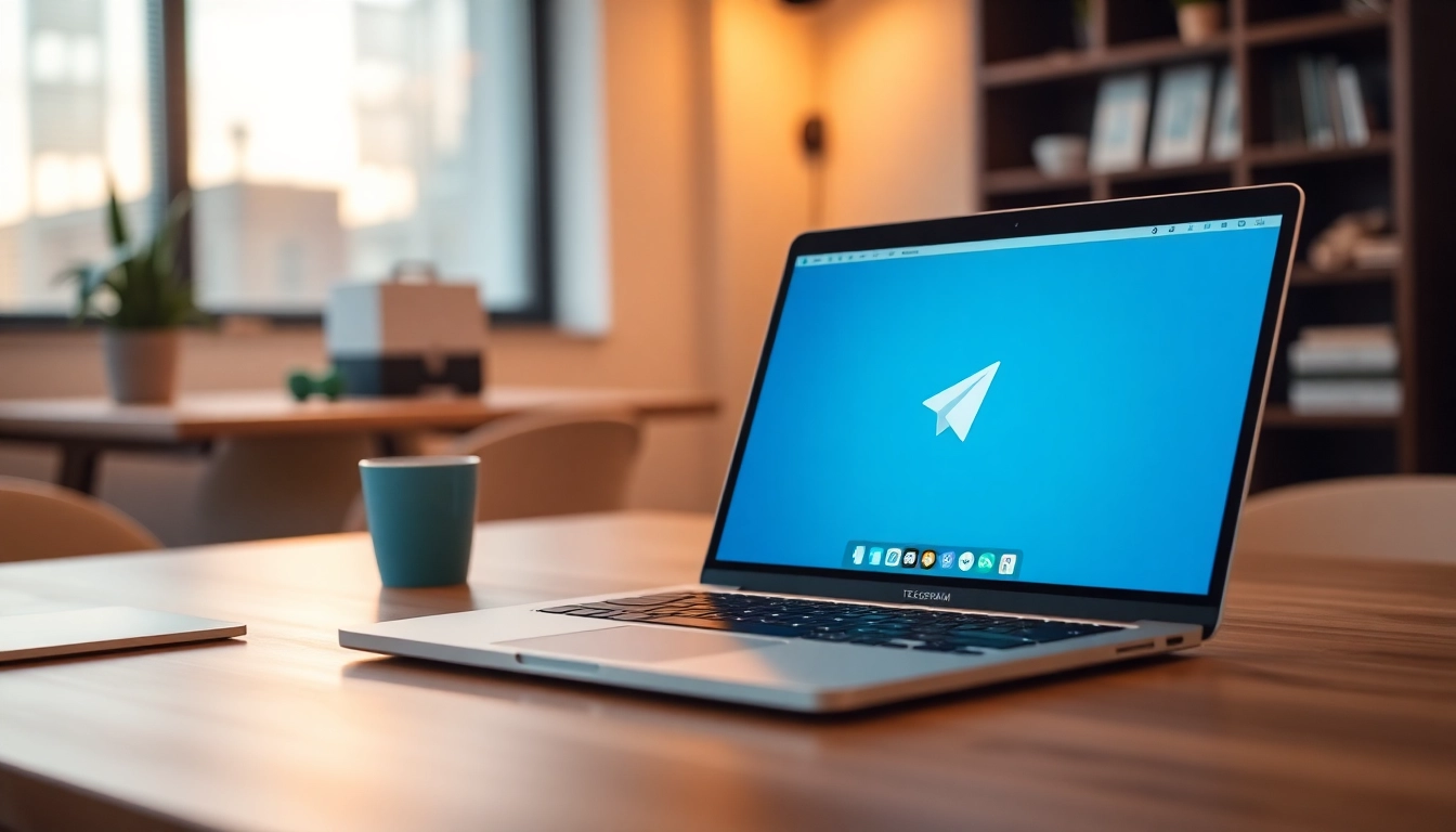 Utilize telegram下载电脑版 to enhance your messaging experience on a laptop in a cozy workspace.