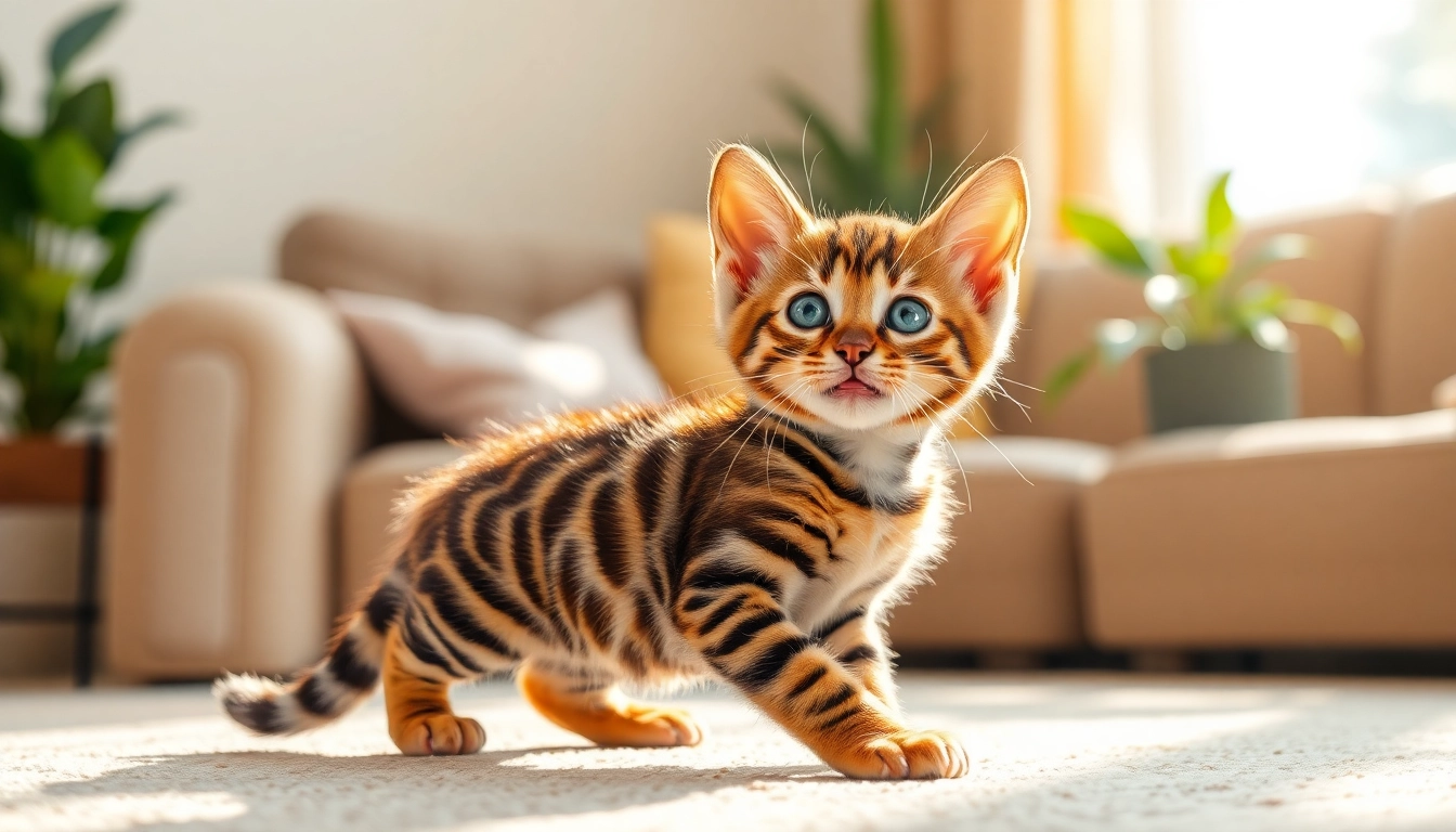 Adorable Bengal Kittens for Sale playfully exploring a cozy living room.