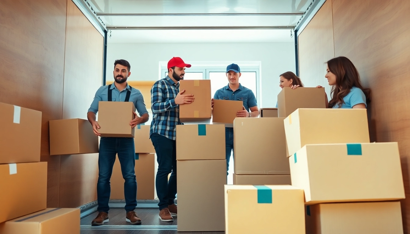 Cheap movers nyc team packing boxes in a dynamic urban setting for a smooth relocation.