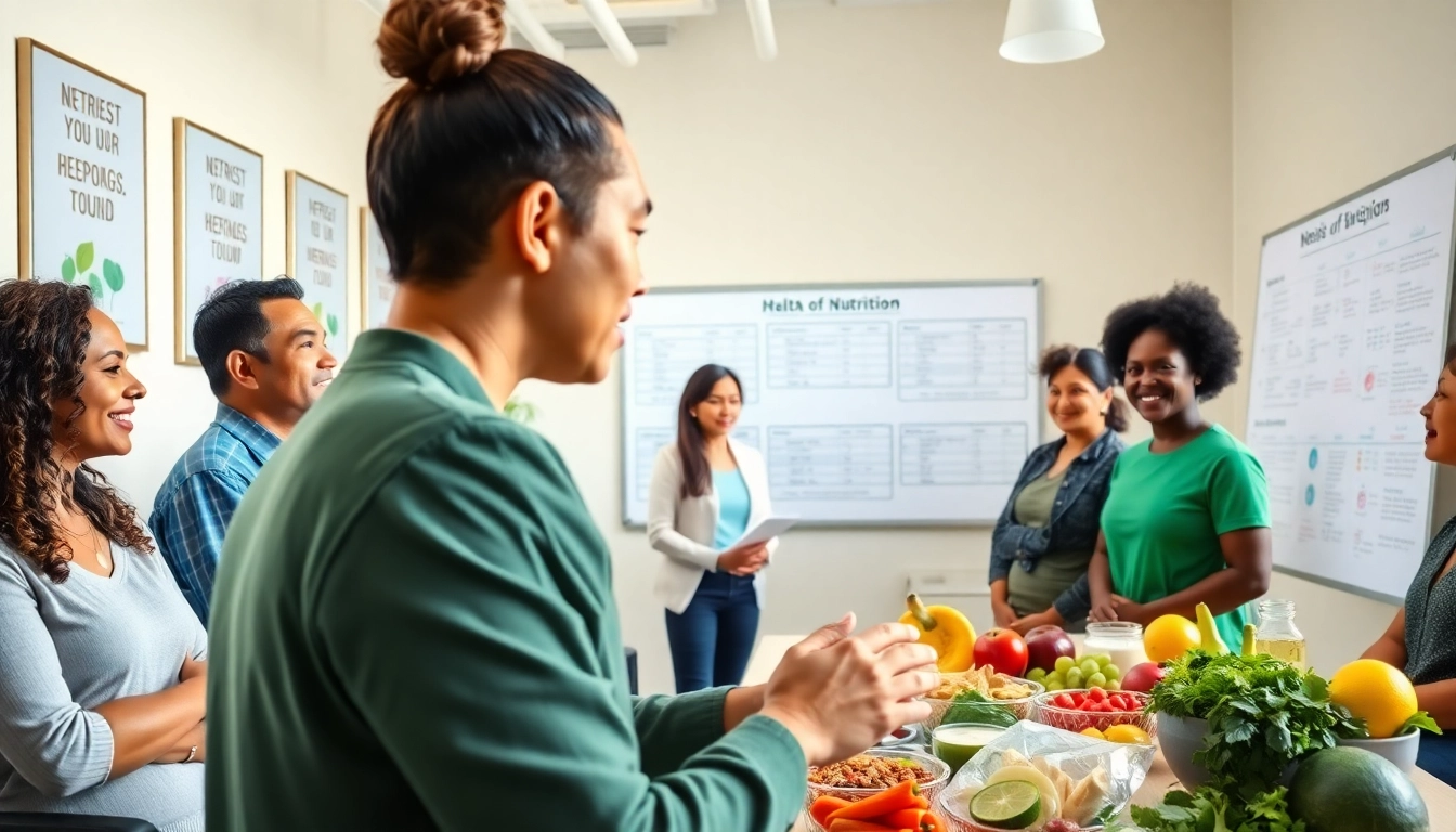 Engaging session on weight program with a nutritionist and clients in a bright, modern office setting.