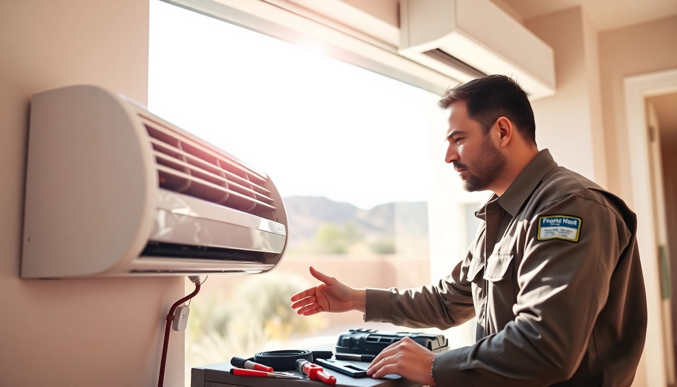 Technician performing ac repair phoenix az in a modern home, showcasing professional HVAC services.