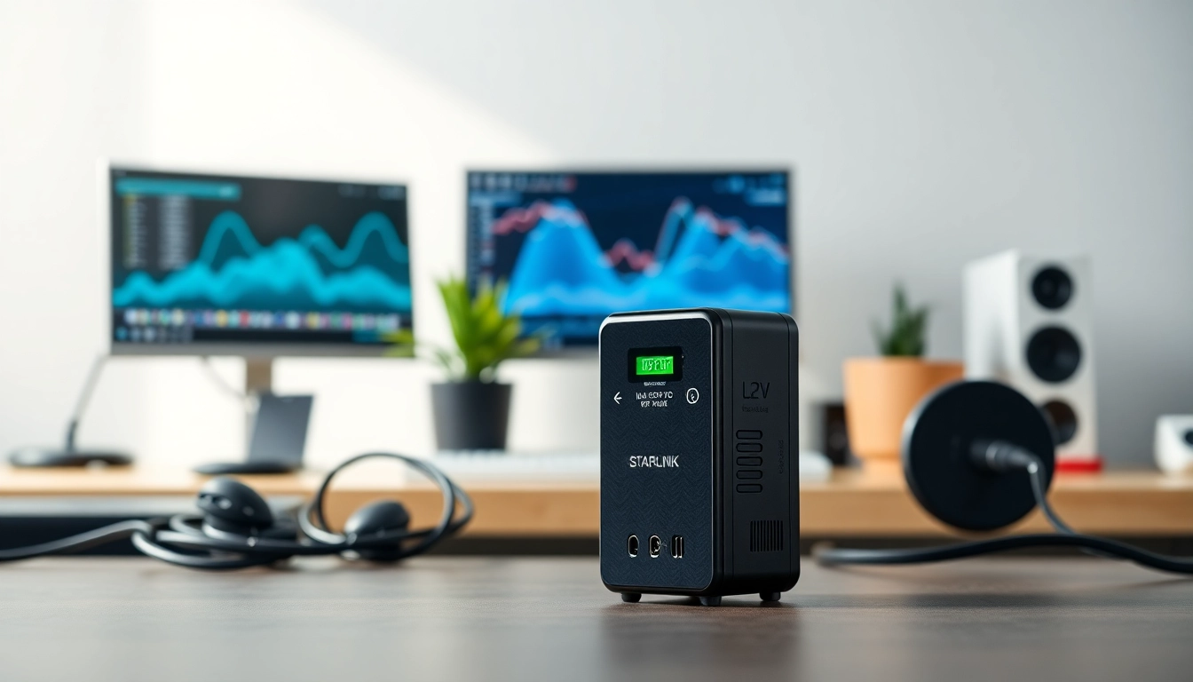 Showcasing the starlink mini 12v power supply in a sleek tech workspace.