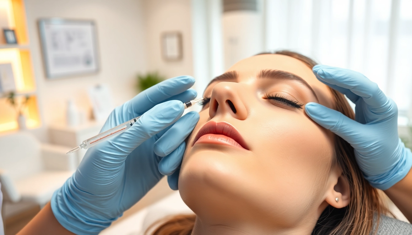 Client receiving nose filler injections in a modern medspa environment