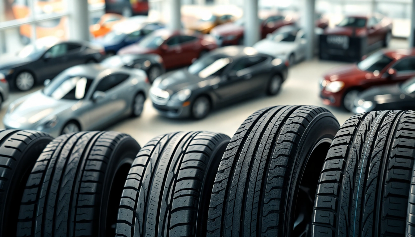 Explore a range of General tires showcased in a modern automotive setting highlighting their designs.