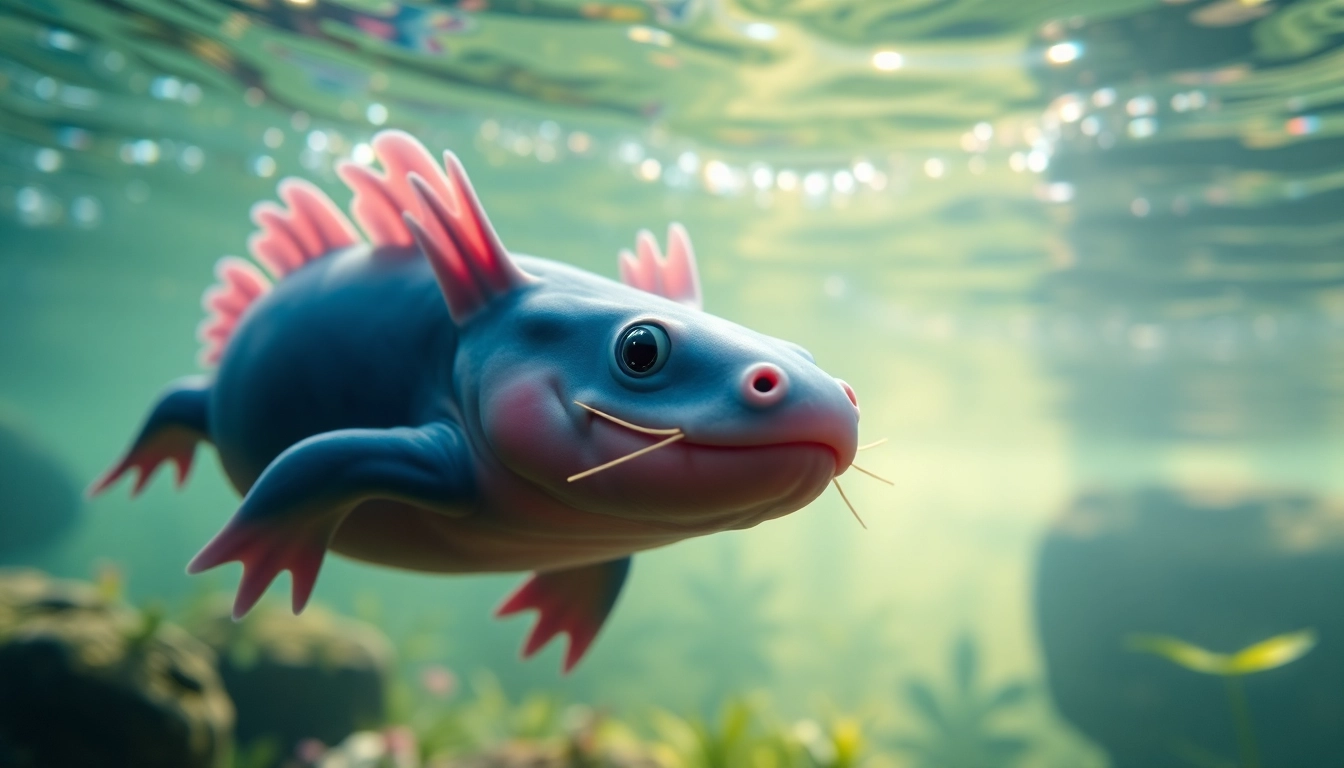 Axolt swimming in crystal clear water showcasing vibrant colors and intricate gills.