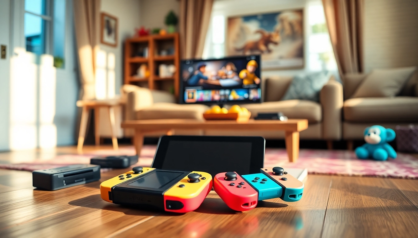 Engage with nintendo switch games on a stylish coffee table surrounded by colorful accessories.