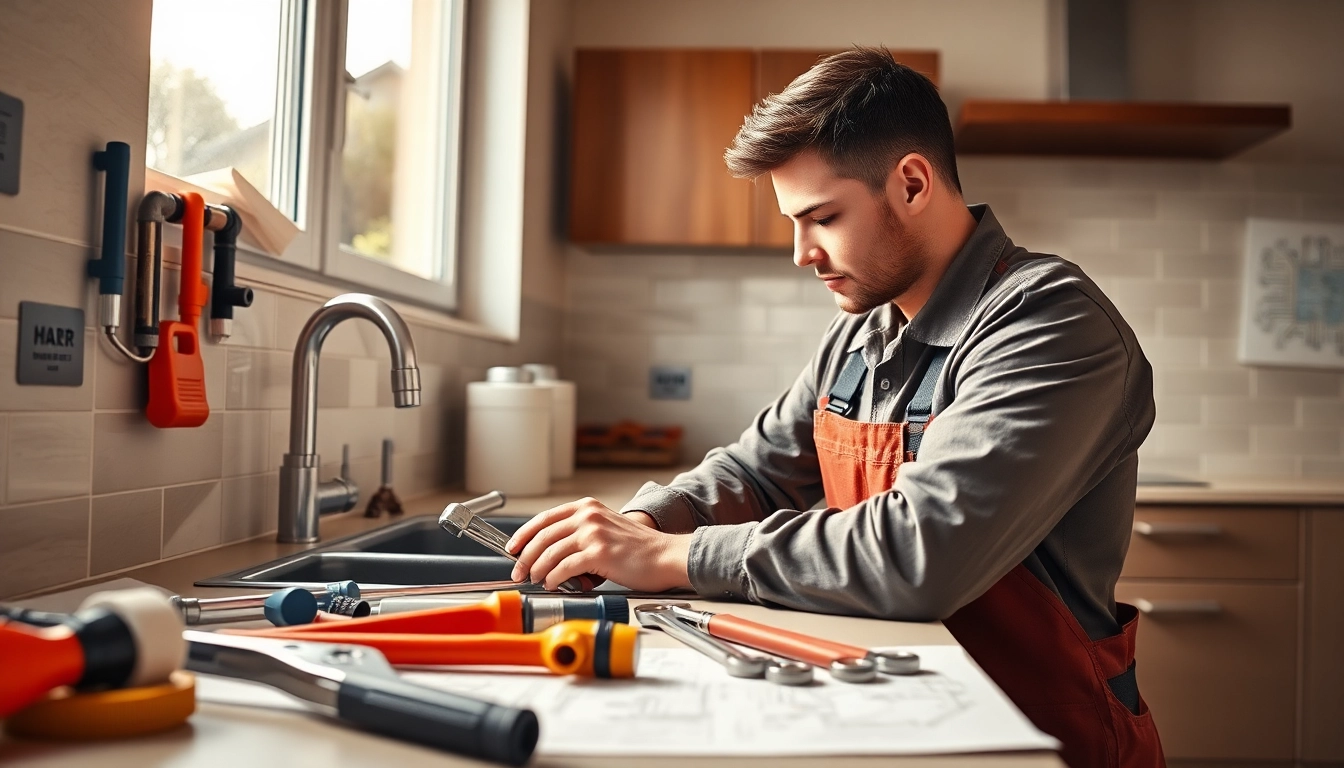 Professional plumber demonstrating Greater Sydney Plumbing skills in a well-lit kitchen environment.