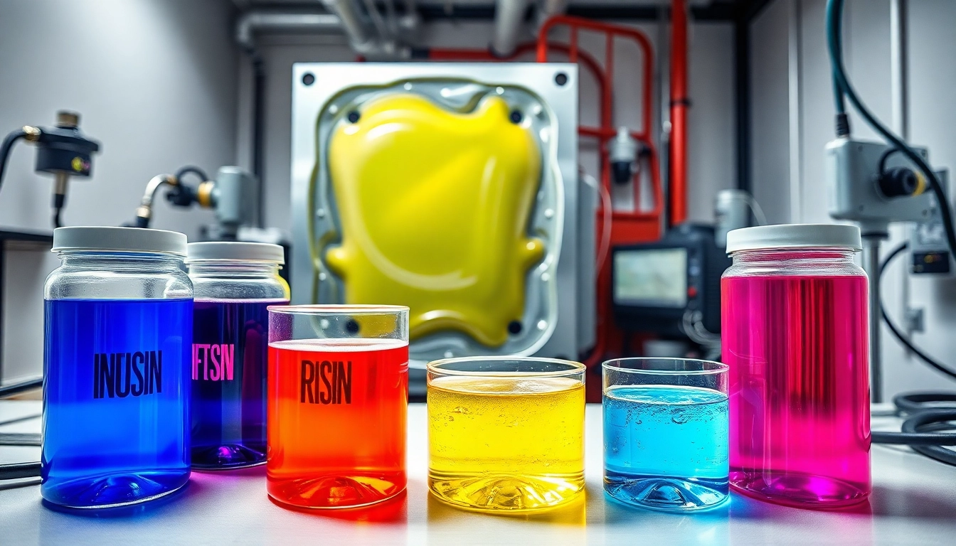 Showcasing infusion resins in a professional workspace setup with tools and a mold.