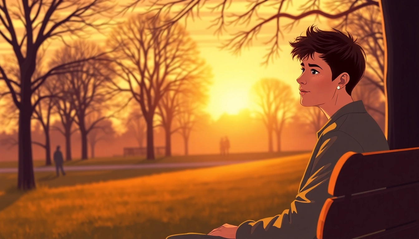 Person reflecting on a relationship breakup in a serene park setting, conveying a contemplative mood.