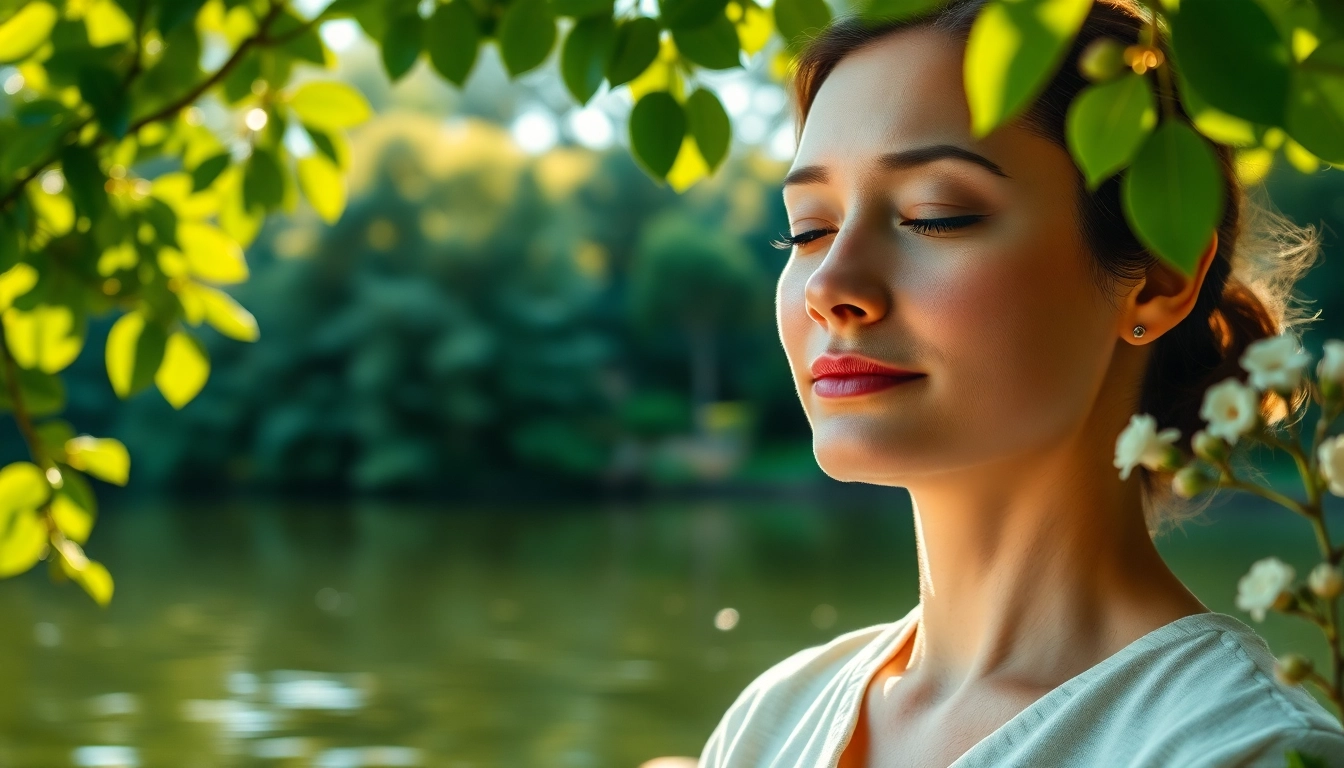 Practicing mindfulness meditation while dealing with stress by a tranquil lakeside.