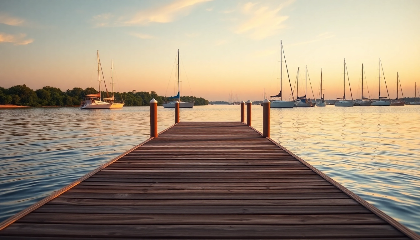 Experience floating docks galveston with a picturesque view of a floating dock at sunset.