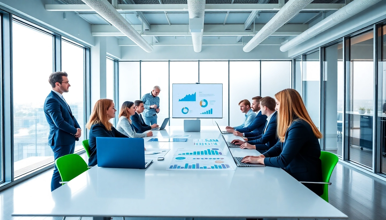Engaged professionals at an SEO Agency Dublin discussing digital marketing strategies.