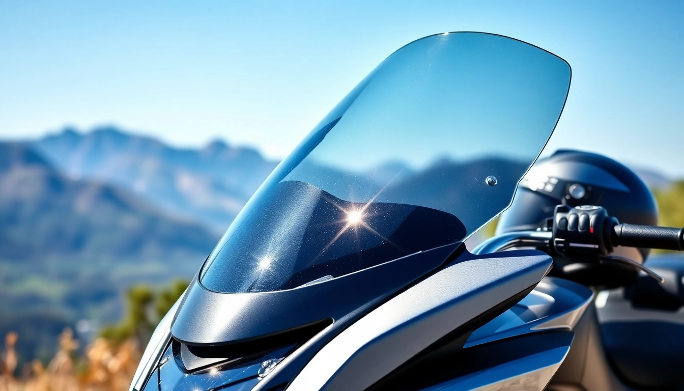 Shop quality motorcycle windscreens with excellent clarity and sleek design on a modern motorcycle.