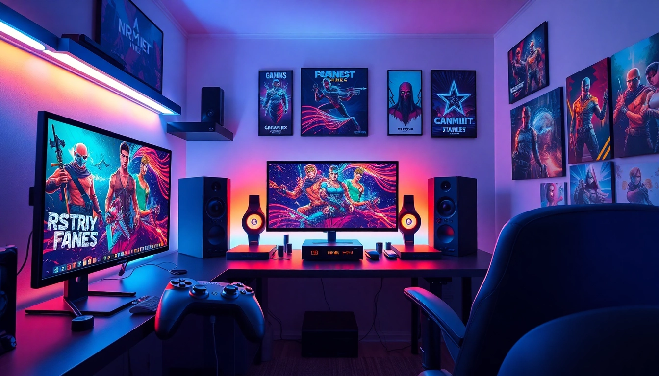 Permainan game online dengan setup gaming profesional yang modern dan menarik perhatian.