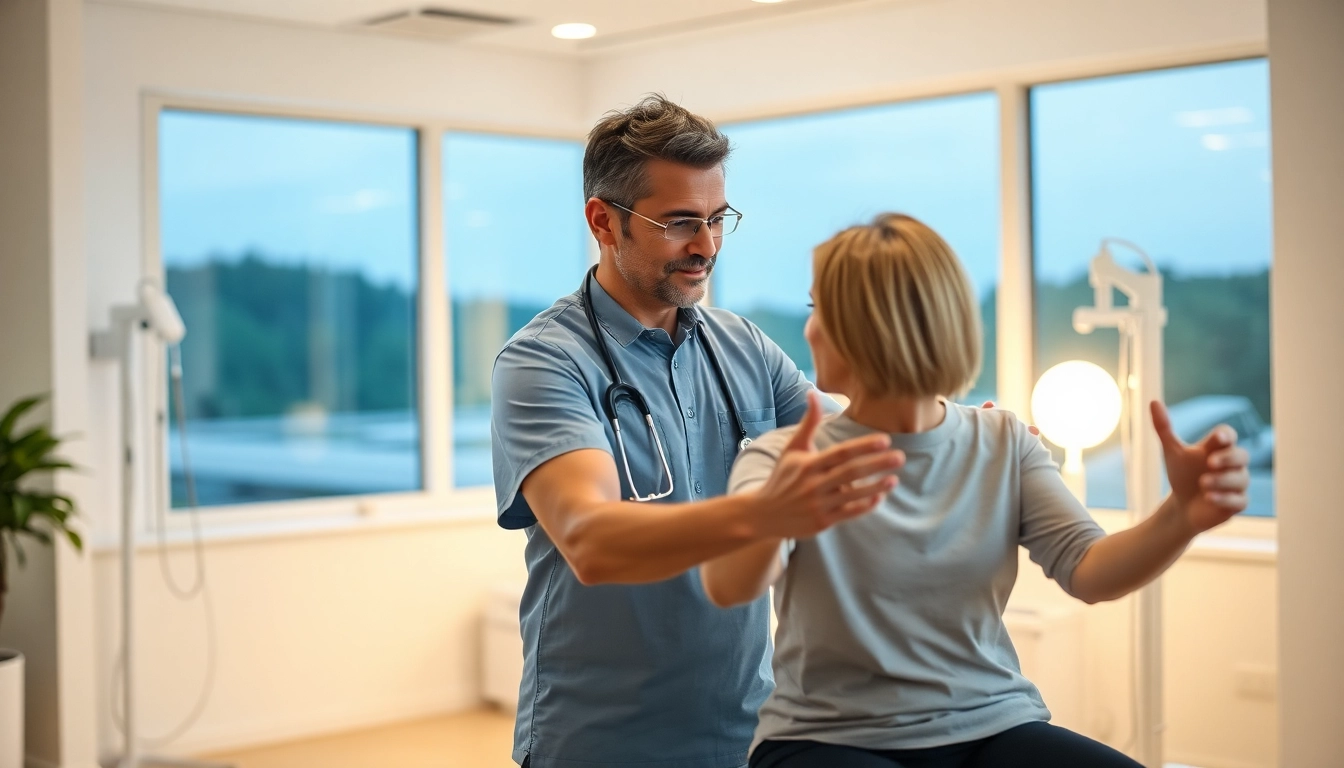Engaging physiotherapy session showcasing north edmonton physiotherapy in an inviting clinic space.
