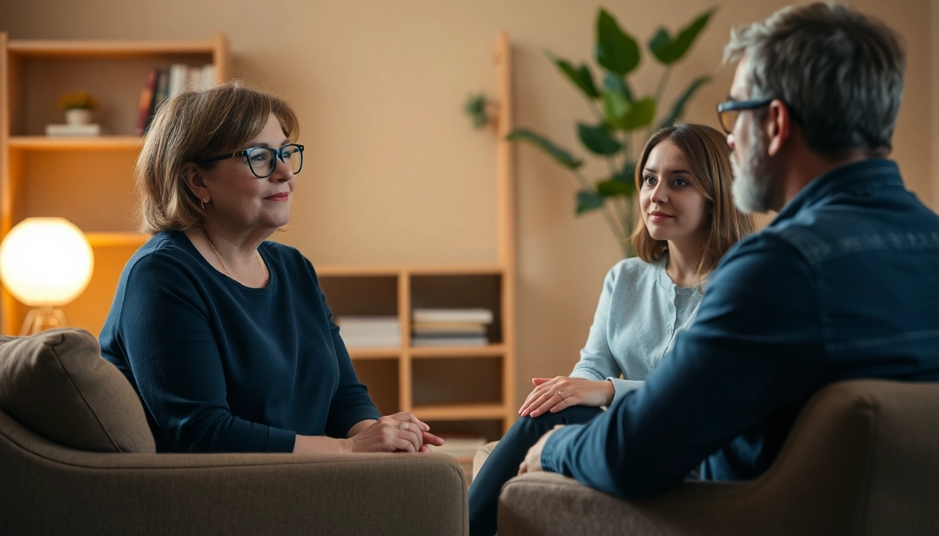 Therapist guiding a couple on attachment theory in a warm and inviting office by an attachment theory specialist.