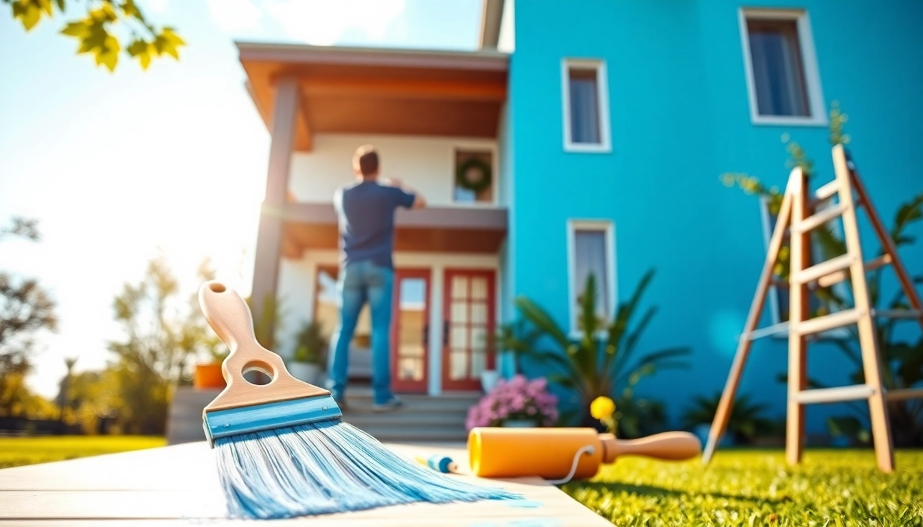 Exterior painters showcasing their expertise on a vibrant home, emphasizing quality and craftsmanship.