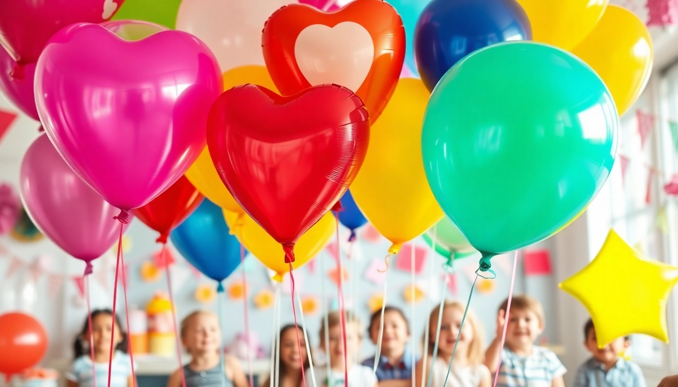 Colorful Print balloons brightening up a festive party atmosphere.