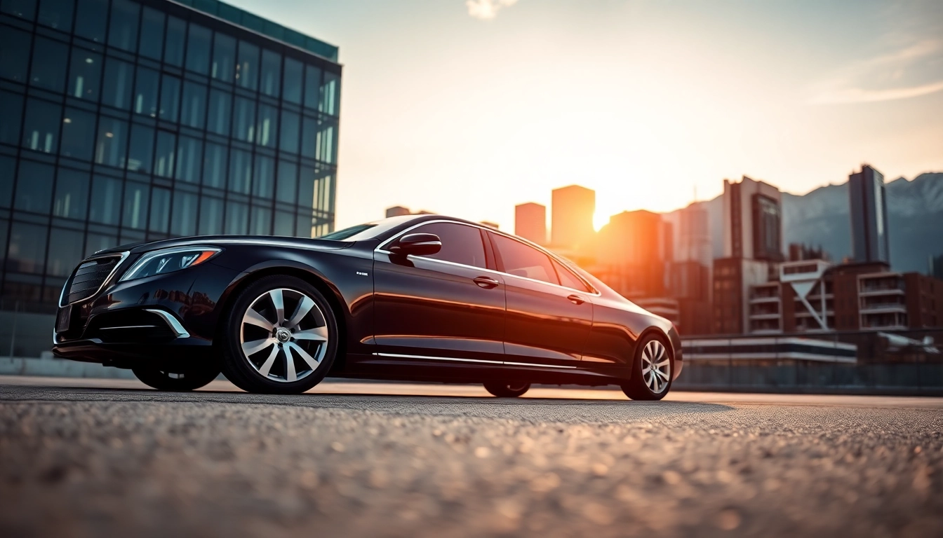 Experience premium car service Vancouver BC with a luxury sedan against a stunning city backdrop.