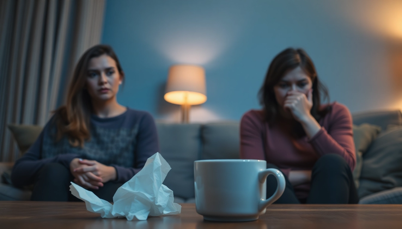 Illustration expressing the emotional aftermath of a relationship breakup, featuring two people in a reflective moment.