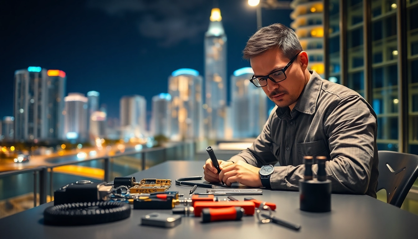 Skilled locksmith Miami assisting clients with emergency lock services in an urban setting.