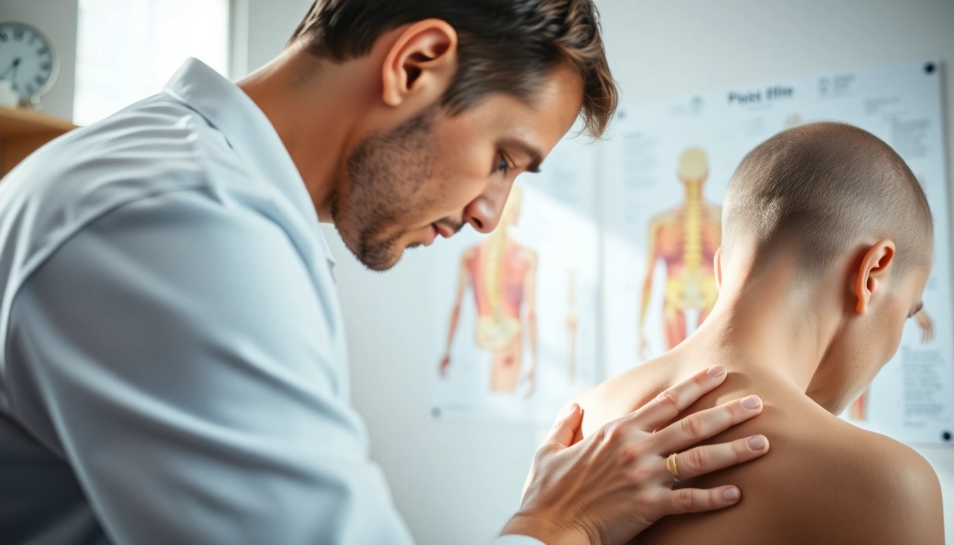 Physiotherapist demonstrating techniques for treatment of Rückenschmerzen in a clinical environment.