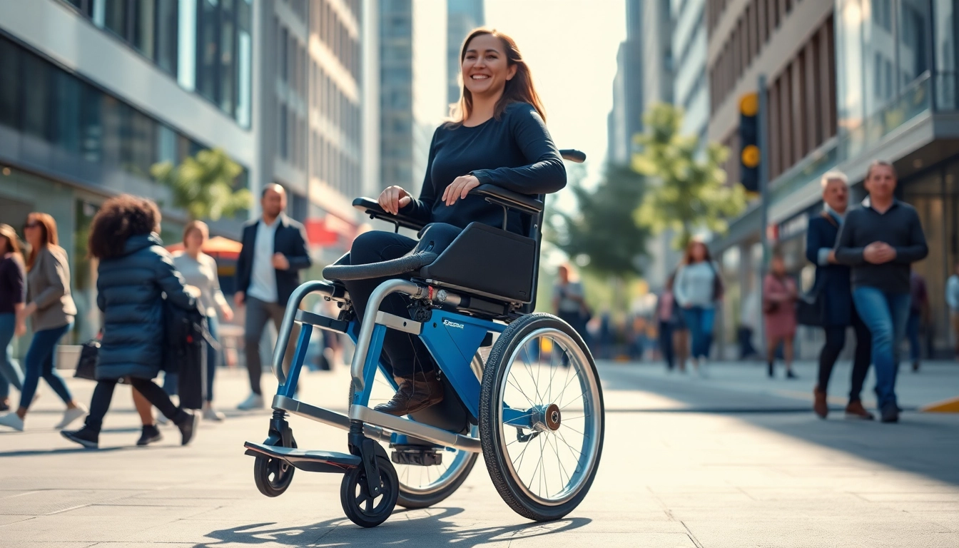 Navigate city streets with an innovative Electric Wheelchair featuring a modern design.