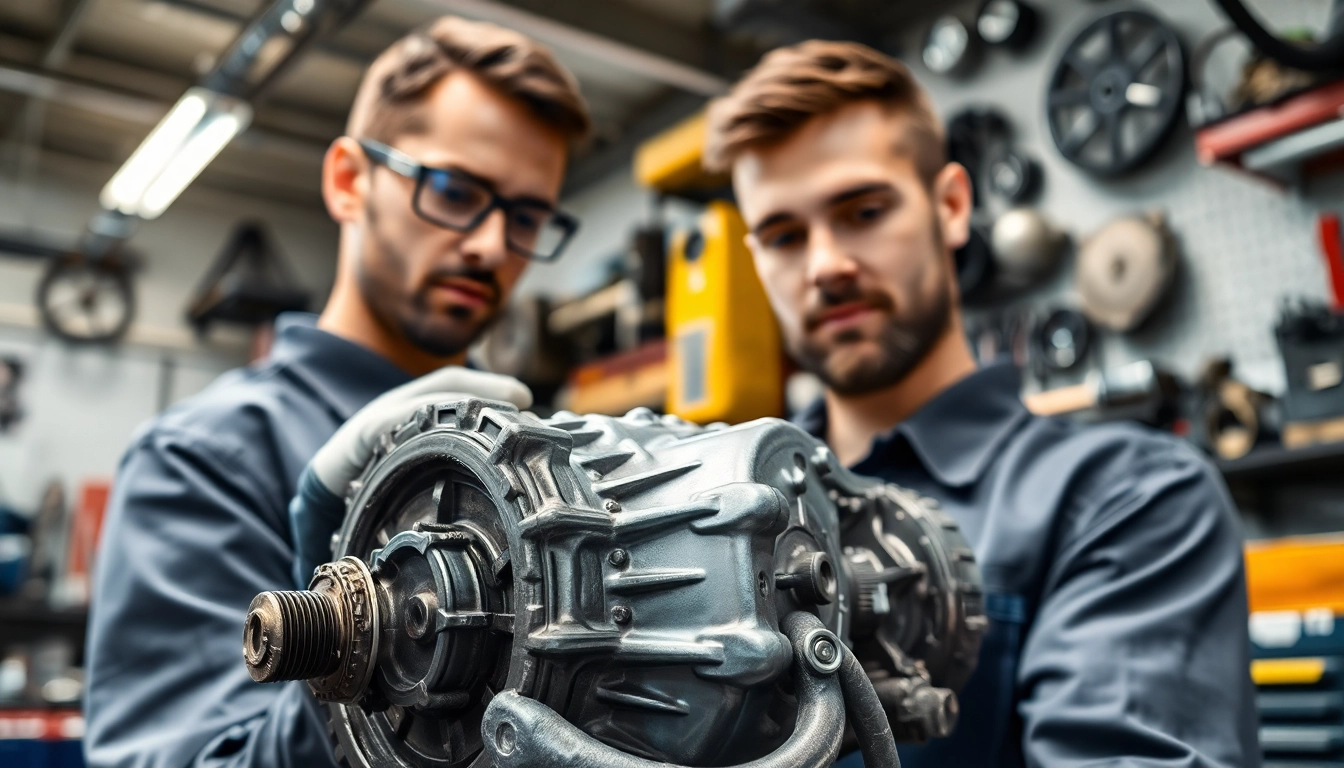 Examine cheap used transmissions in a mechanic’s workspace for quality assurance