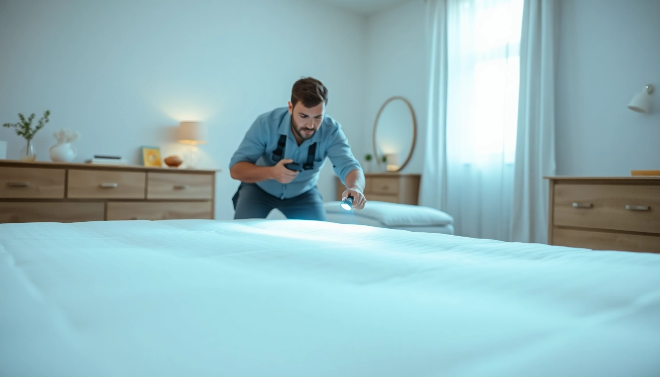 Effective bed bug removal by a technician in a clean, sunlit bedroom environment.