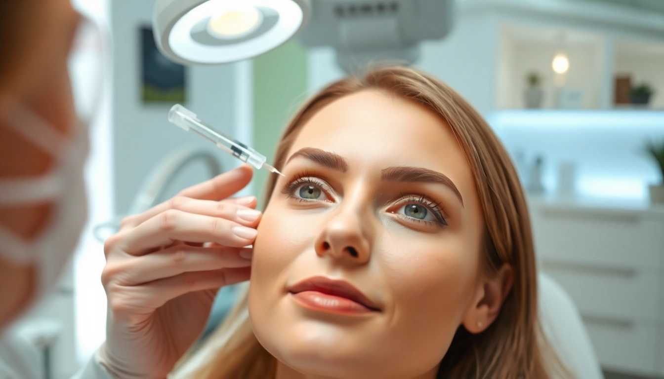Applying dermal fillers under eyes for youthful rejuvenation in a modern clinic.