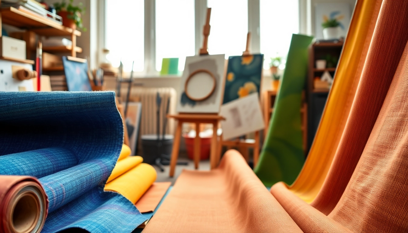 Canvas materialen in een artistieke studio vol kleuren en creatieve atmosfeer.