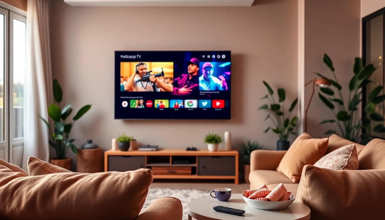 Comprar IPTV en un entorno acogedor con un televisor grande y contenido vibrante.