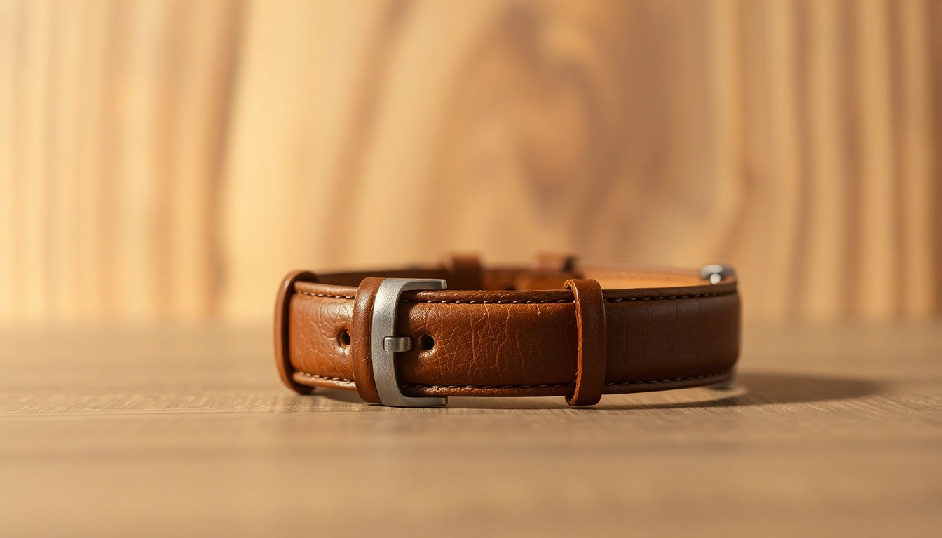 Examine a beautifully crafted watch strap showcased on a wooden surface with intricate textures.